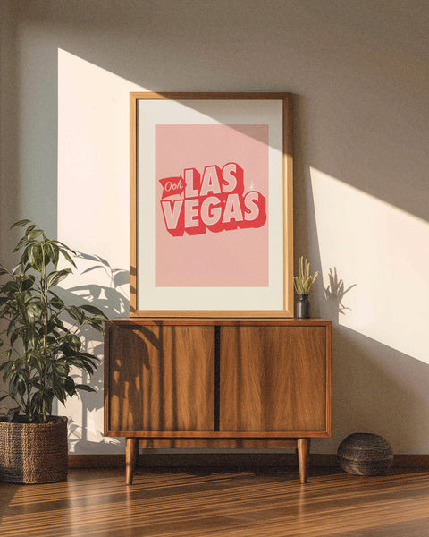 'Ooh Las Vegas!' Digital Printed Poster - Pink