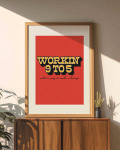 'Working 9 To 5' Digital Printed Poster - Red