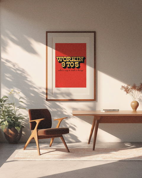 'Working 9 To 5' Digital Printed Poster - Red