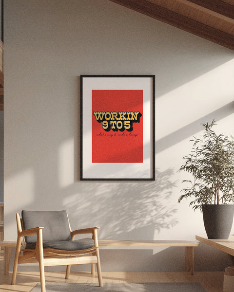 'Working 9 To 5' Digital Printed Poster - Red